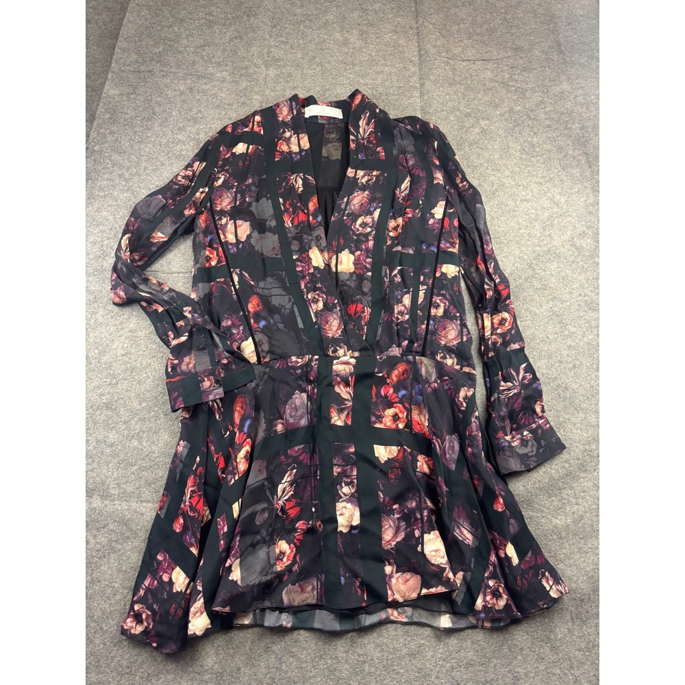 Thakoon Addition Dark Floral Silk V-Neck Mini Dress Wedding Guest Fairy Womens 4